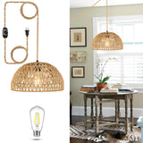 HMVPL Rattan Hanging Lights with Plug in Cord Dimmable LED Bulb Included, Wicker Plug in Pendant Light Fixture, Boho Plug in Chandelier, Hanging Lamp for Bedroom, Kitchen, Nursery, Living Room - HMVPL