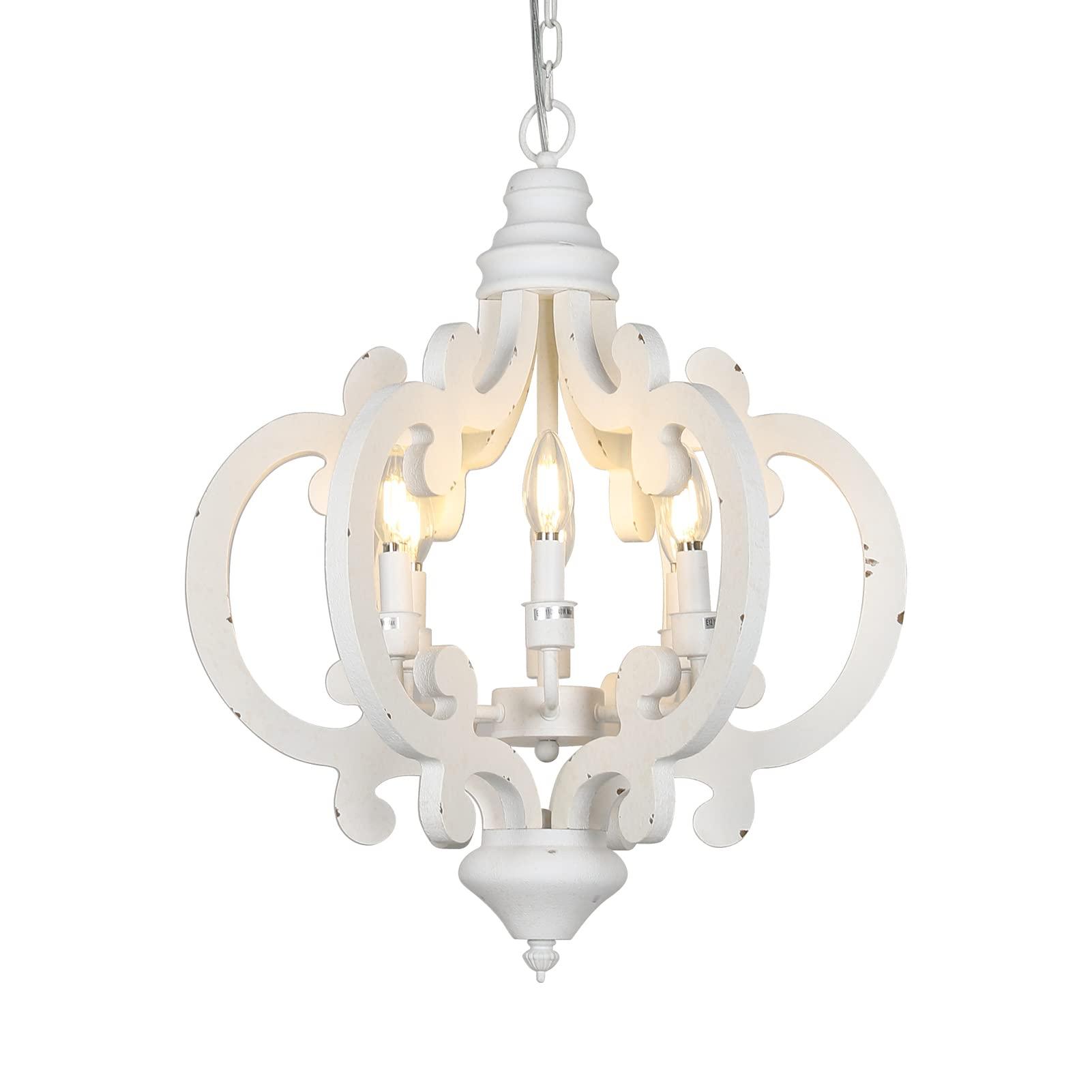 HMVPL Famrhouse Chandeliers for Bedrooms,6-Lights Dining Room Light Fixtures Over Table,Farmhouse Wooden Pendant Light with Candle Sockets,Retro Chandelier for Living Room Kitchen Foyer Island(20.1") - HMVPL
